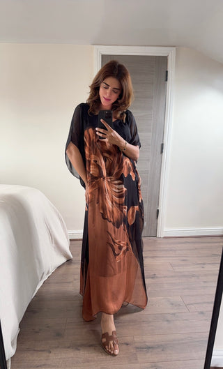 black/brown Printed chiffon dress - naiz - Fash Focused