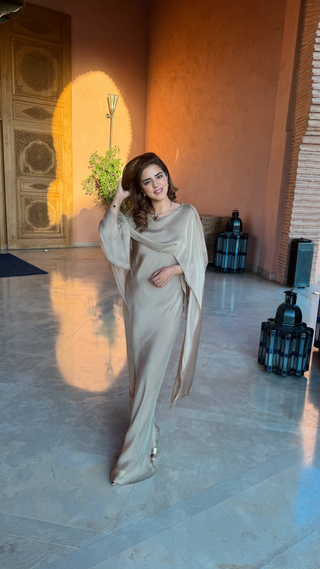 Long flowy dress with attach scarf mocha- Sasa - Fash Focused