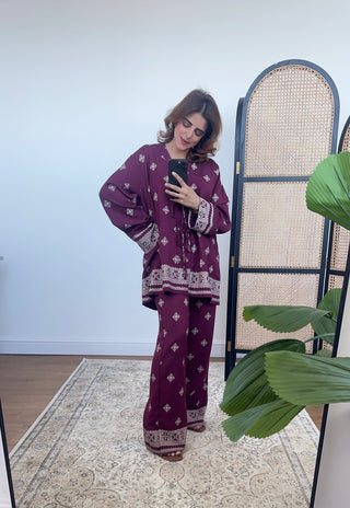 Burgandy printed bow coord- Hari - Fash Focused
