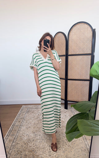 Green stripe knit dress- rana - Fash Focused