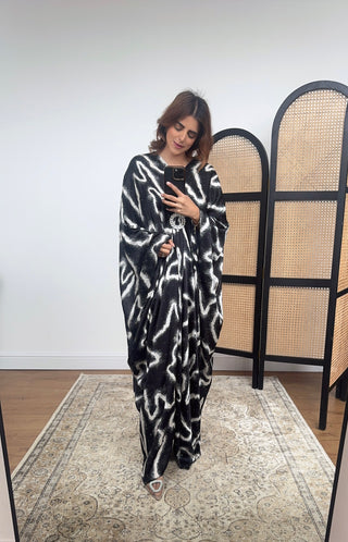 Black/white printed diamente kaftan- rana - Fash Focused