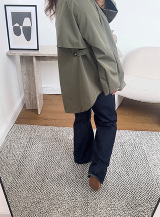 Olive short trench coat with zip-zoya - Fash Focused