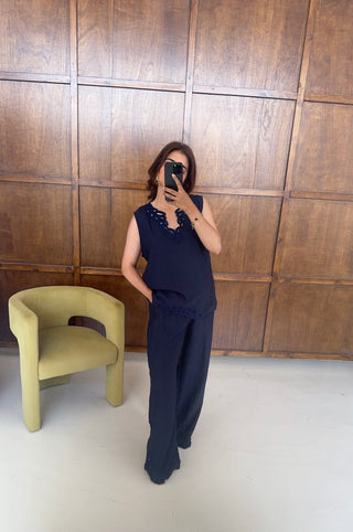 Navy embroidered cut out two piece- sura