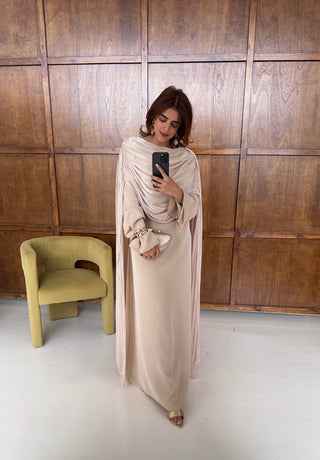 cream dress with drape detail- sani - Fash Focused