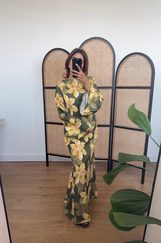 Olive floral tie back dress- asi