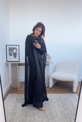 Black long sleeve cape dress- sai - Fash Focused