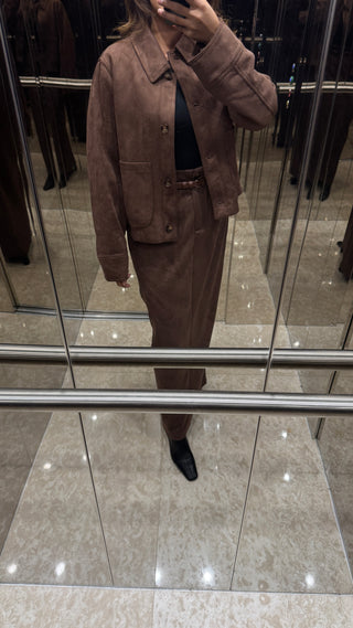 brown suede skirt two piece - kiah - Fash Focused