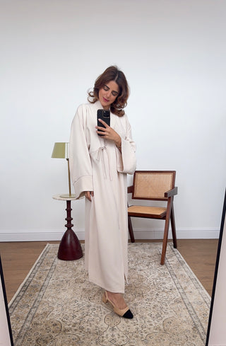 Cream dress with tie detail- aria - Fash Focused