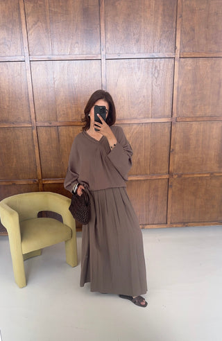 Taupe braided v neck coord- mirya