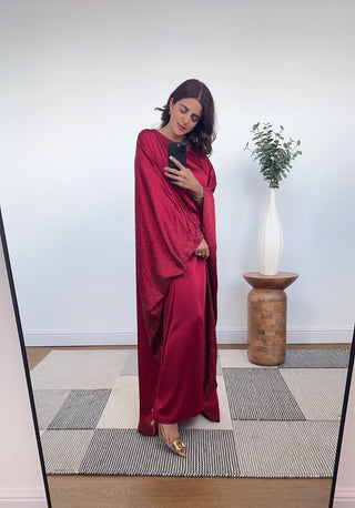 wine studded kaftan with belt- nura - Fash Focused