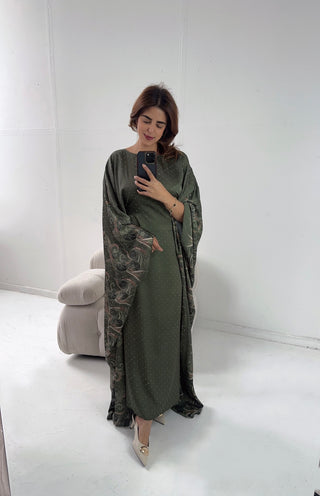 Olive printed diamente kaftan- rimal - Fash Focused