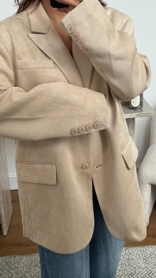 Beige suede blazer- xia - Fash Focused