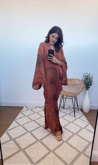 Orange long flare sleeve dress- siena - Fash Focused