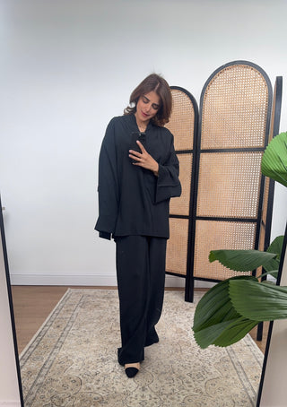 Black coord with mandarin collar- mila - Fash Focused