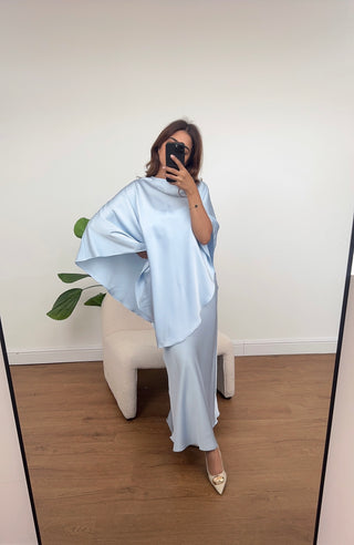 powder blue two piece dress and cape set - delilah - Fash Focused