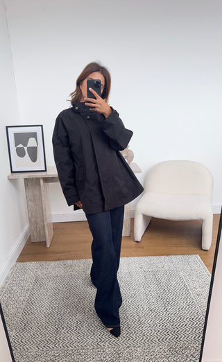 Black short trench coat with zip-zoya - Fash Focused