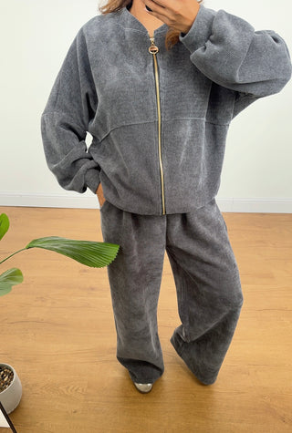 Charcoal velvet zip coord - Reem - Fash Focused