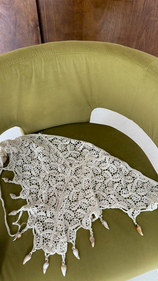Cream crochet waist belt with shells