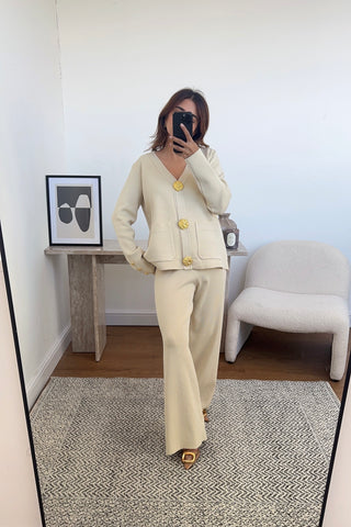 Cream gold button detail coord- evera - Fash Focused