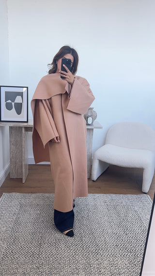 Camel long scarf cape jacket- daria - Fash Focused