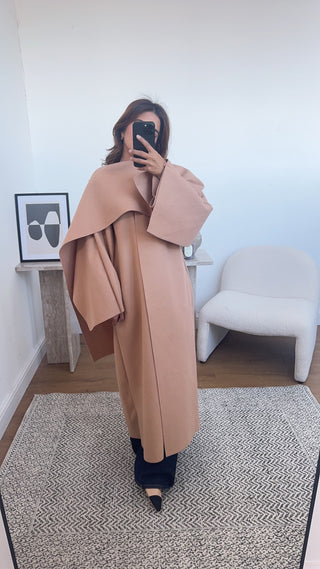 Camel long scarf cape jacket- daria - Fash Focused