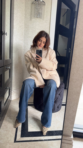 Beige suede blazer- xia - Fash Focused