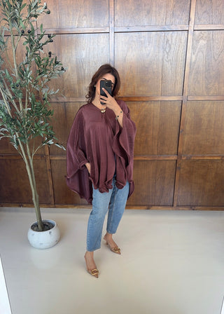 Deep maroon pleated cape- cari - Fash Focused