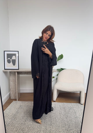 Black lace detail kimono two piece - aliyah - Fash Focused