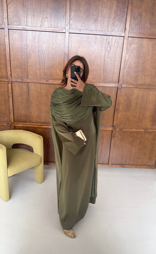 Olive dress with drape detail- sani