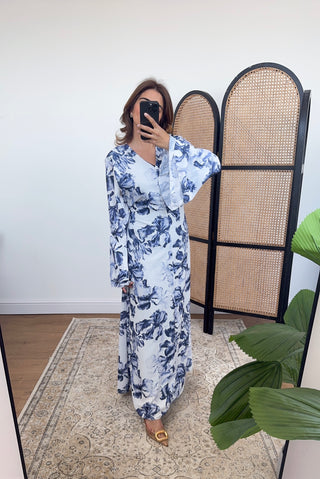 Navy floral printed dress- hana - Fash Focused