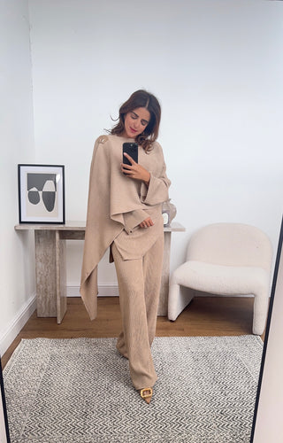 Nude scarf coord with gold brooch- imani - Fash Focused