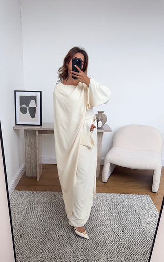 Ivory dress with drape scarf- zaria - Fash Focused