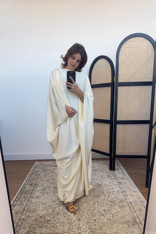 Ivory draped kaftan with inner tie belt- arwa - Fash Focused