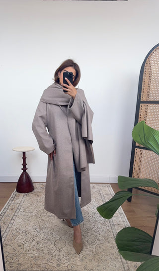 Taupe coat with scarf- margot