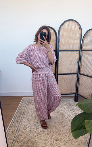Wine gingham coord- rera
