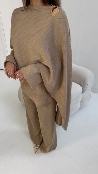 Nude scarf coord with gold brooch- imani - Fash Focused