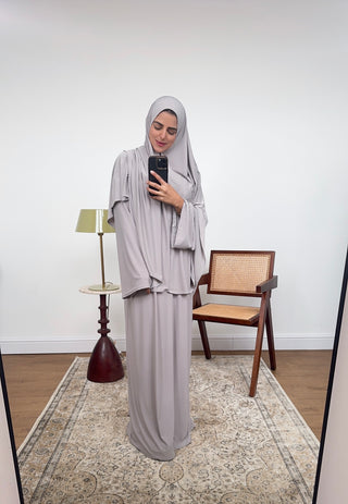 grey jersey khimar set- haya - Fash Focused