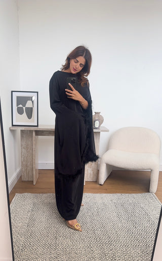 Black faux feather dress- tina - Fash Focused