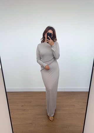 Taupe dress with rope detail - yana - Fash Focused