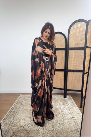 Black/coral marble printed diamente kaftan- rana - Fash Focused