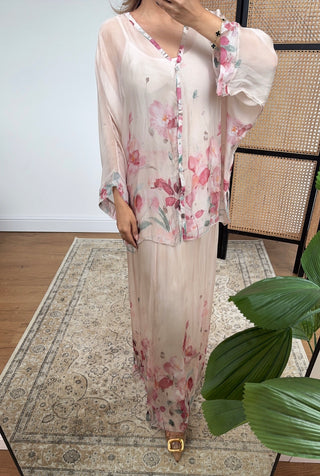 Pink bloom silk skirt coord- viola - Fash Focused