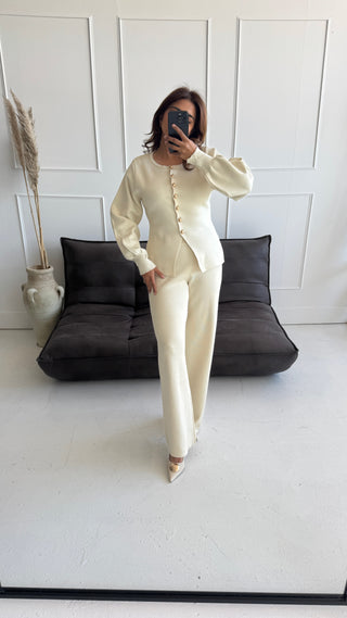 Ivory knit coord with gold buttons - Aura - Fash Focused