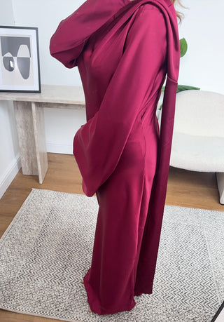 wine scarf detail fishtail dress- Regina - Fash Focused