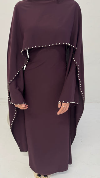 Plum pearl cape dress- sisi - Fash Focused