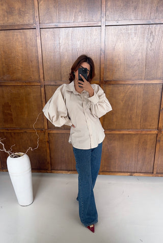 Beige voluminous sleeve back tie shirt- rara - Fash Focused