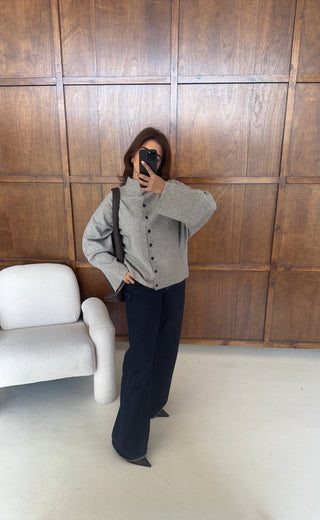Grey high neck cardigan- cleo