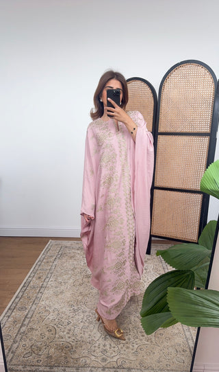 Pink kaftan with gold embroidery- naila - Fash Focused