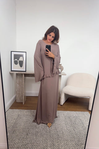taupe chiffon maxi dress- bria - Fash Focused