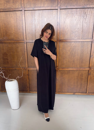 Black T shirt dress with pockets - eva - Fash Focused