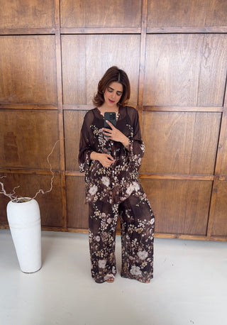Coco floral chiffon silk coord- Neva - Fash Focused